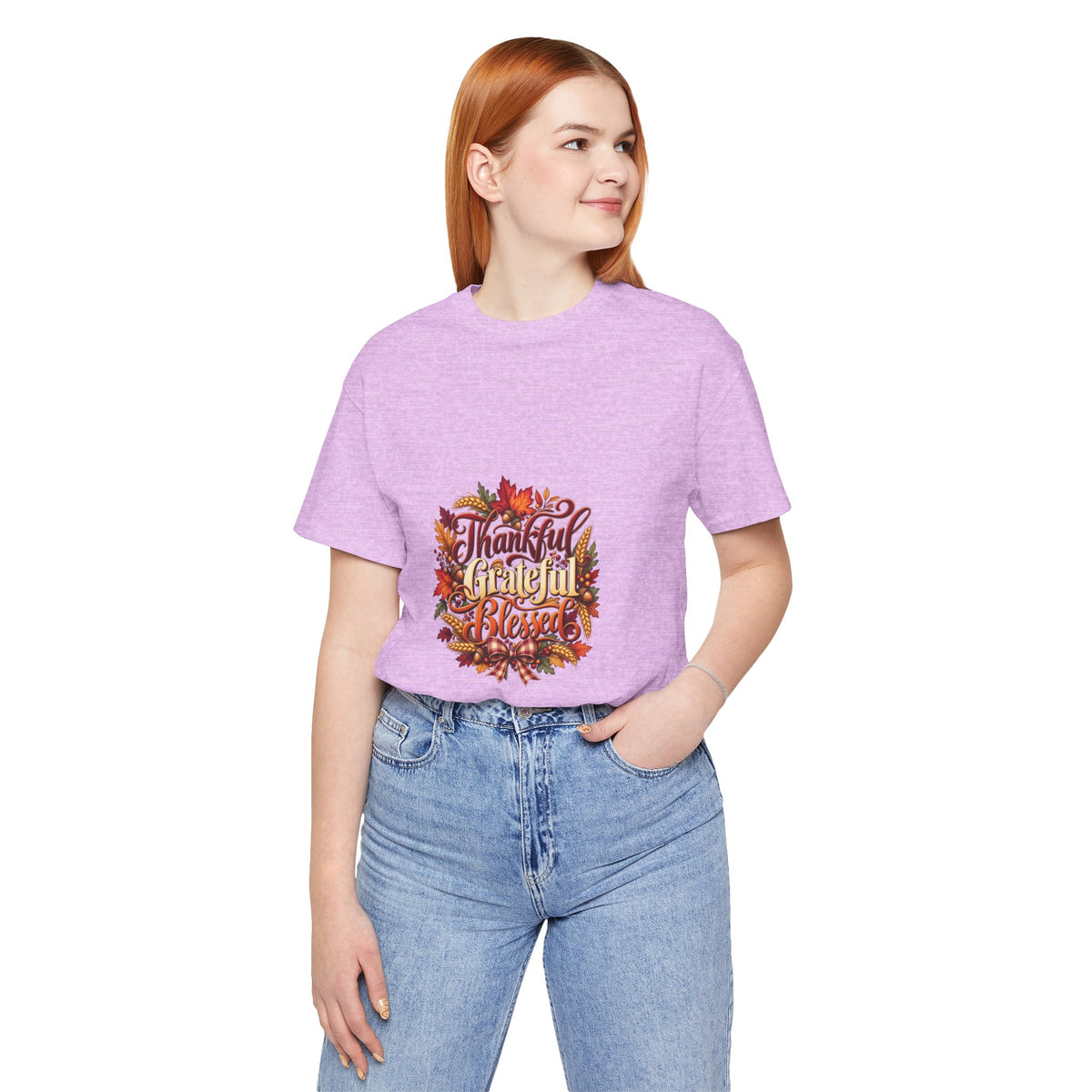 Thankful Grateful Blessed T-Shirt — Fall Leaves Thanksgiving Tee, Autumn Gratitude Shirt, Family Matching Outfit