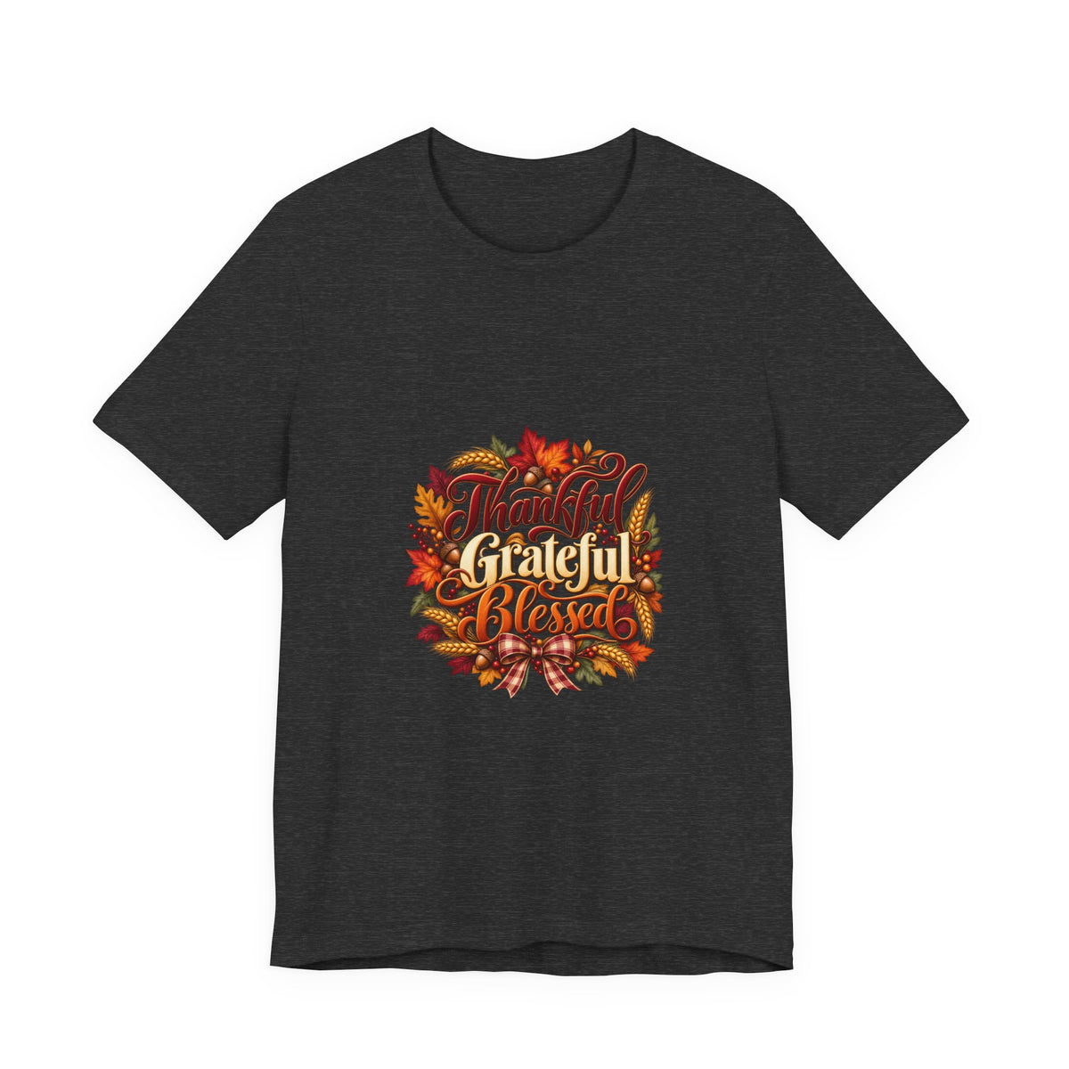 Thankful Grateful Blessed T-Shirt — Fall Leaves Thanksgiving Tee, Autumn Gratitude Shirt, Family Matching Outfit