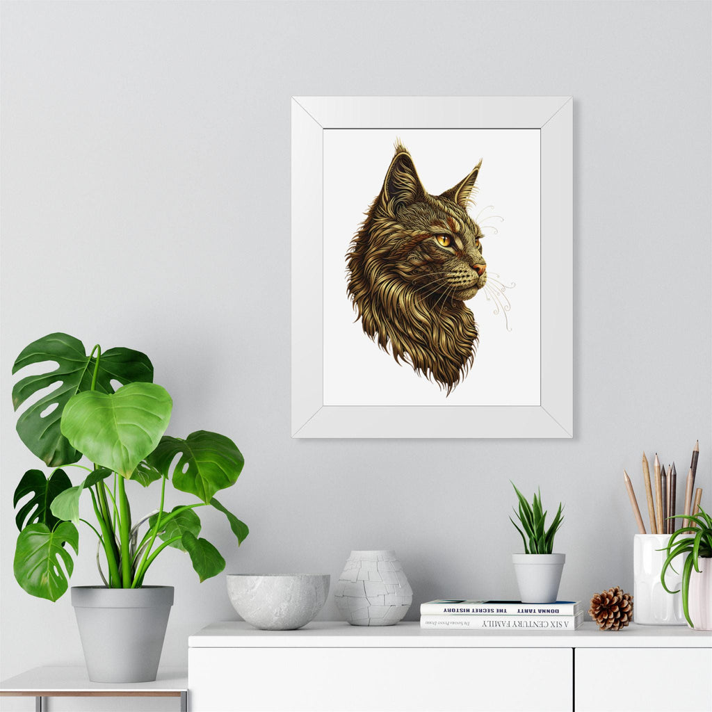 Majestic Lynx Head Framed Vertical Poster | Wildlife Art Print