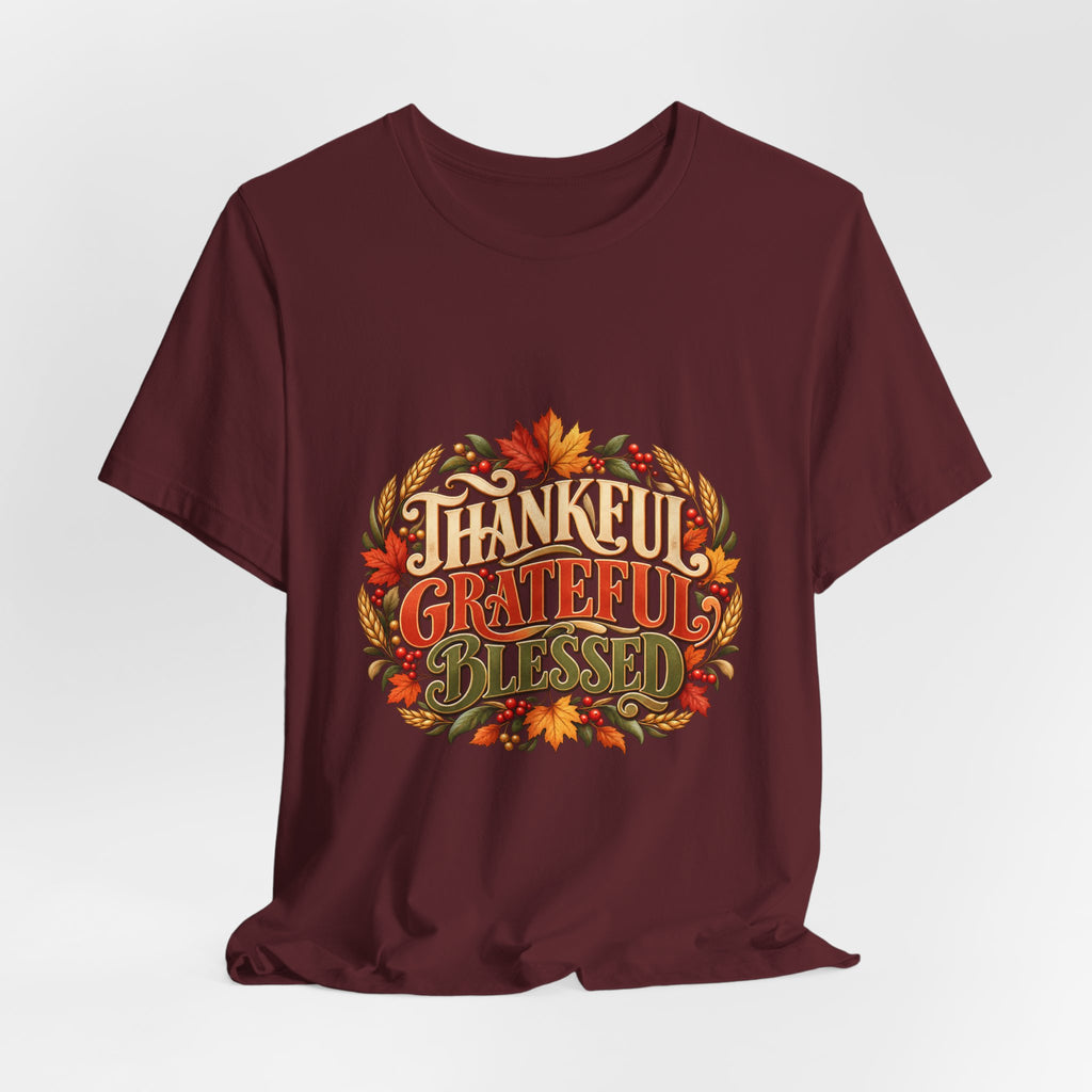 Thankful Grateful Blessed tee | Fall leaves Thanksgiving shirt