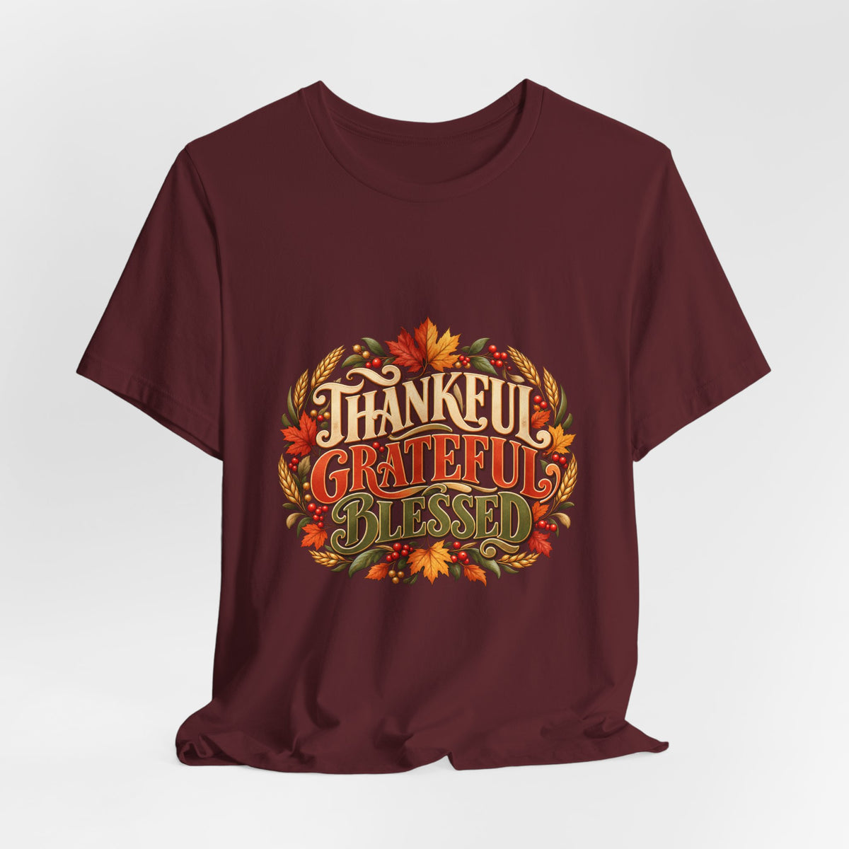 Thankful Grateful Blessed tee | Fall leaves Thanksgiving shirt