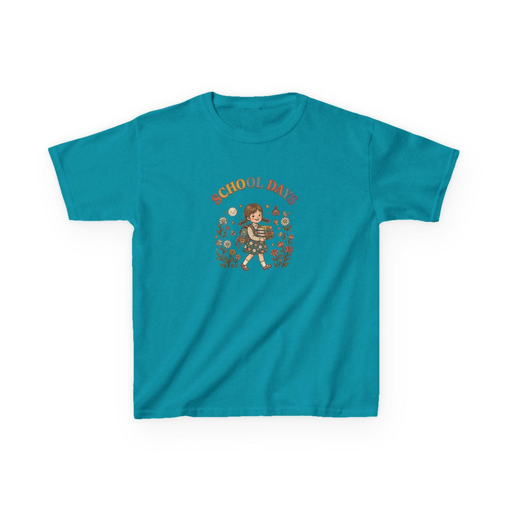 School Day kids t-shirt | retro girl illustration, floral accents