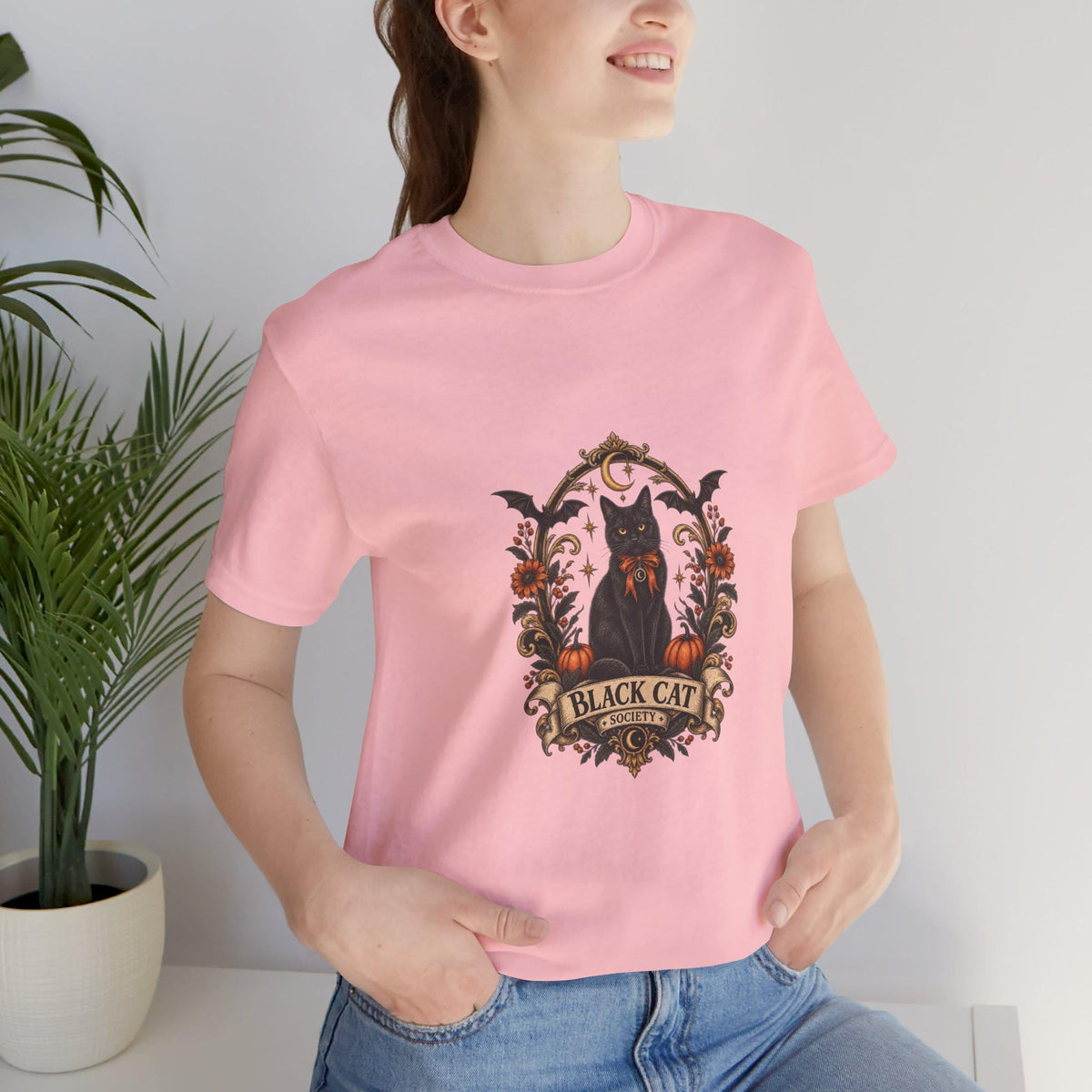 Black Cat Crest Tee | Halloween Vintage Cat Illustration