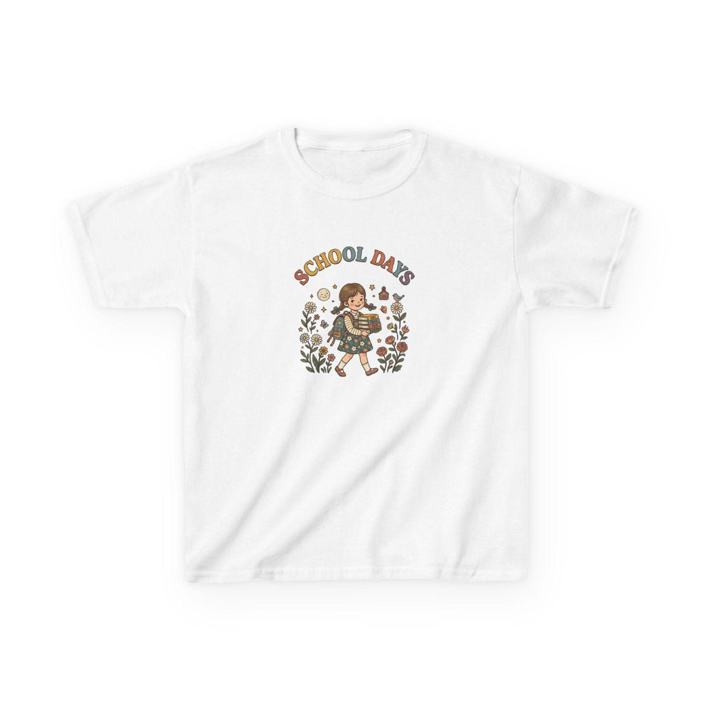 School Day kids t-shirt | retro girl illustration, floral accents