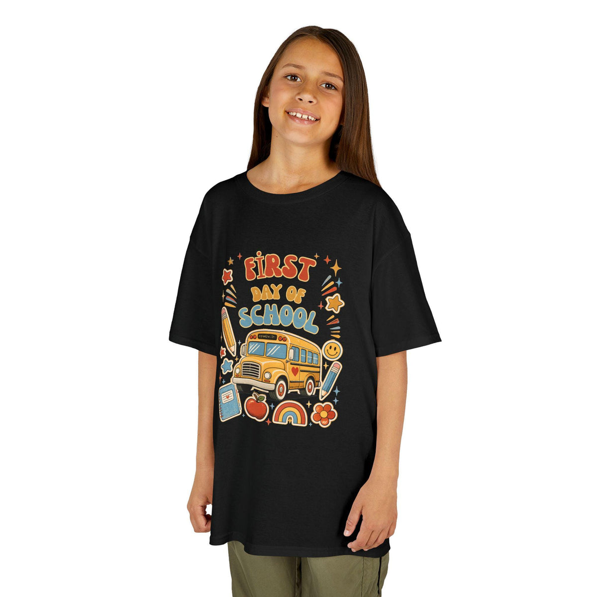 First Day of School Kids Tee | School Bus Pencil Rainbow Shirt | Back to School Gift | Kindergarten Preschool Outfit | Children Boy Girl