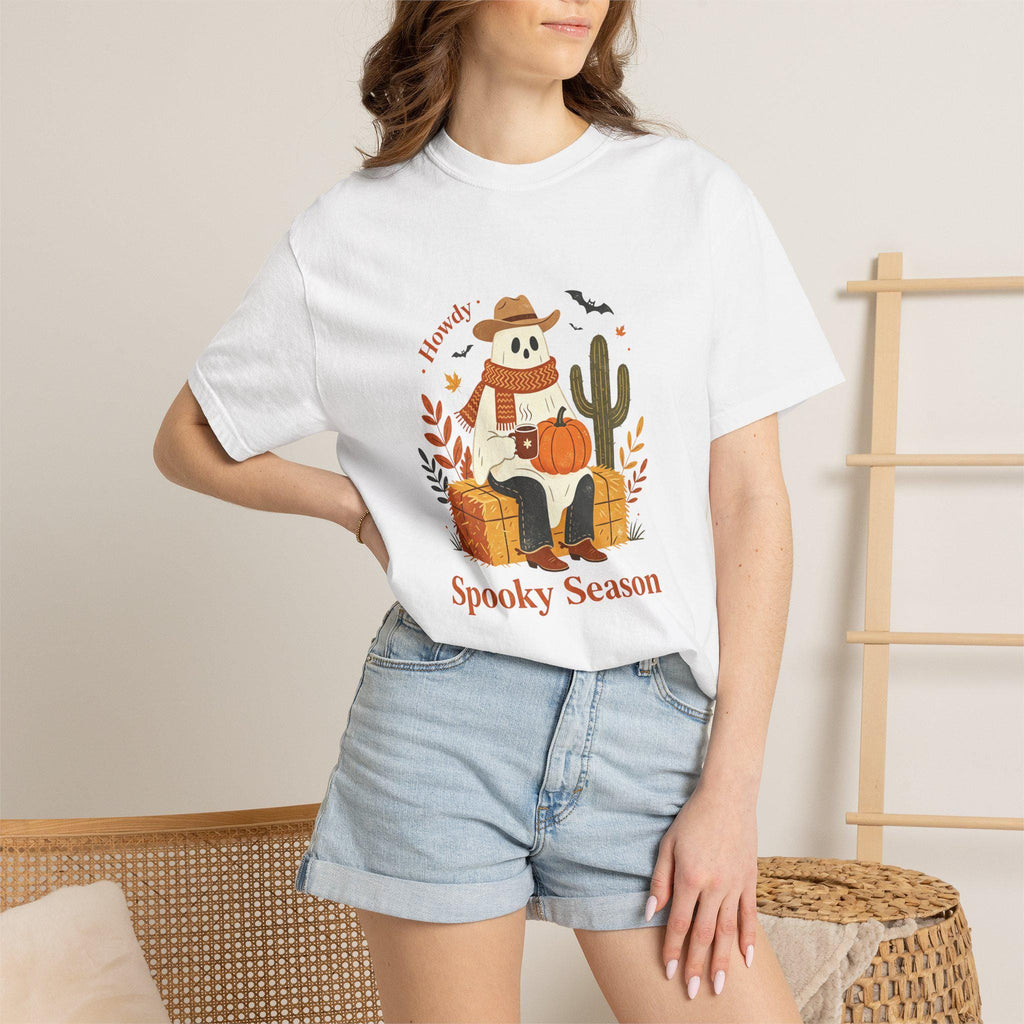 Howdy Spooky Season Ghost T-Shirt | Pumpkin Cactus Halloween Tee
