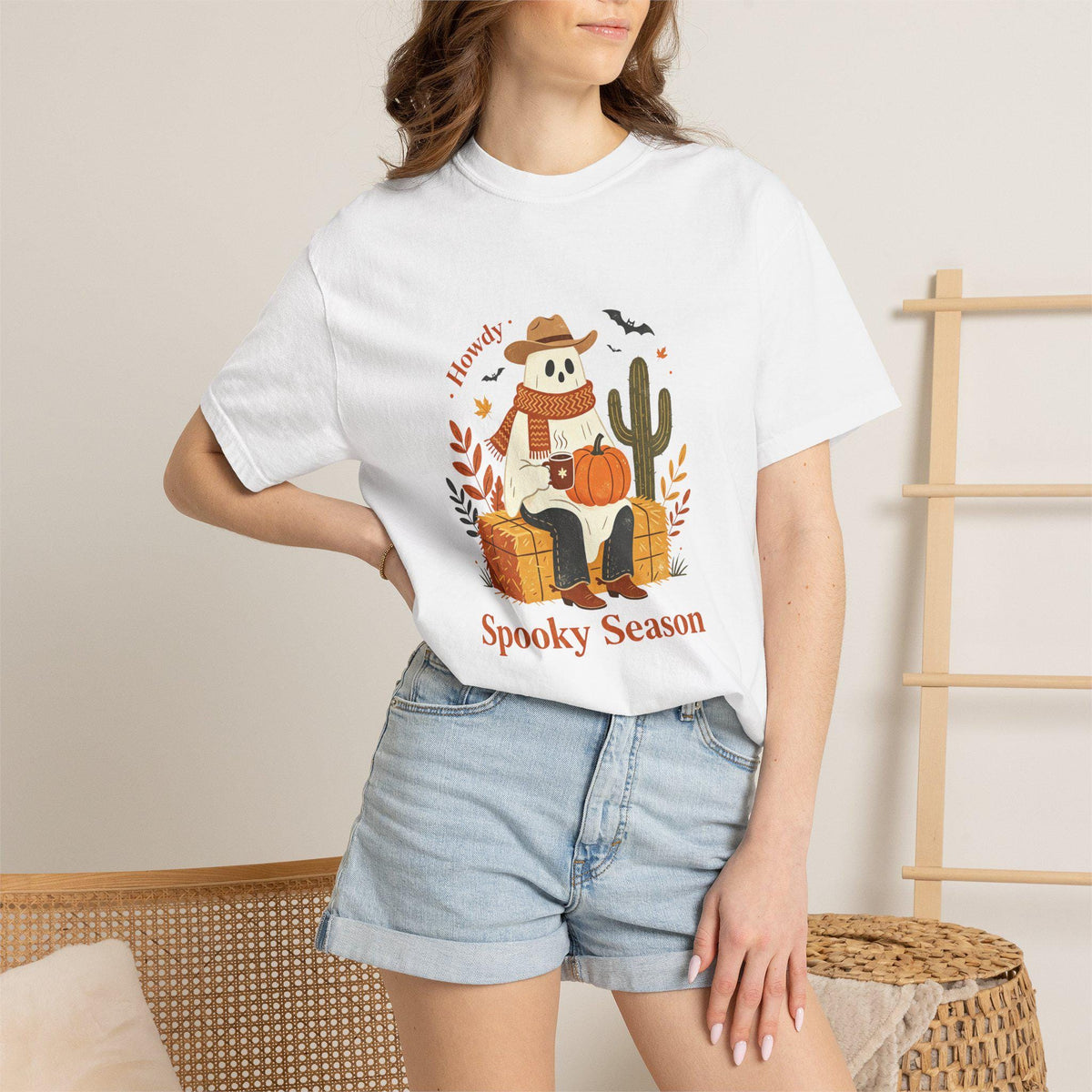Howdy Spooky Season Ghost T-Shirt | Pumpkin Cactus Halloween Tee