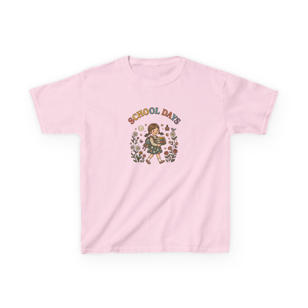 School Day kids t-shirt | retro girl illustration, floral accents