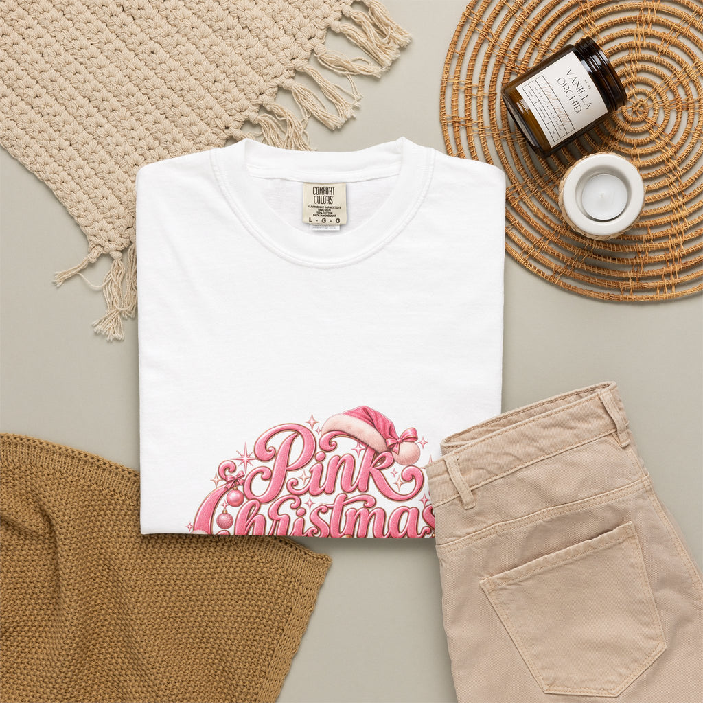 Pink Christmas T-Shirt — Festive Retro Script Holiday Tee