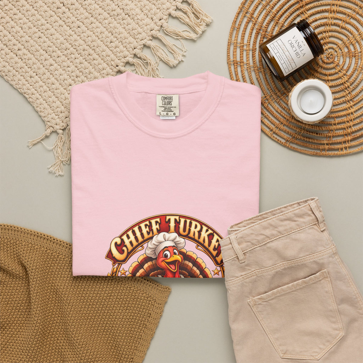 Chief Turkey Roaster T-Shirt — Retro Thanksgiving Emblem Tee, Vintage BBQ Turkey Badge Graphic Fall Shirt
