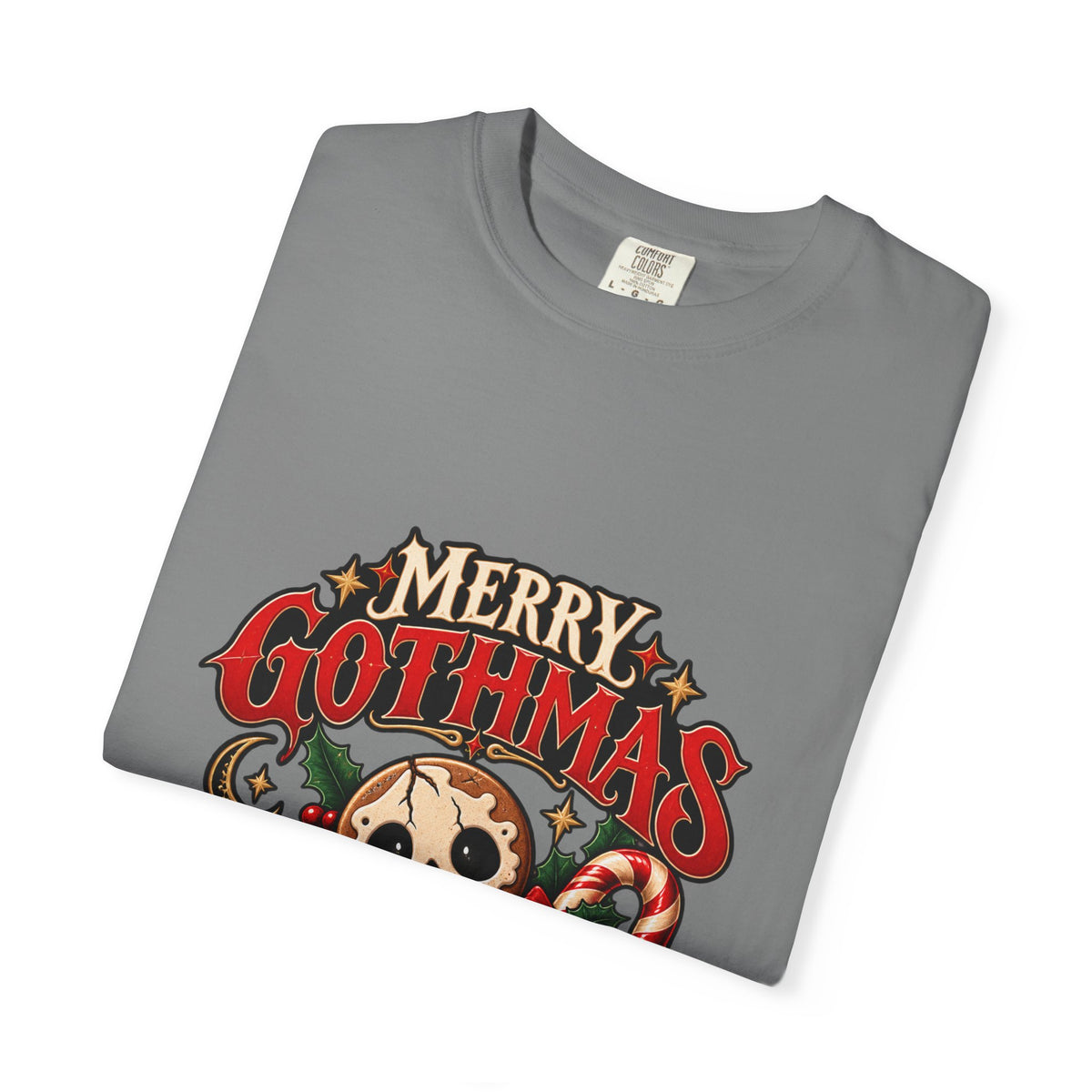 Merry Gothmas skull gingerbread graphic T-shirt | Gothic Christmas tee