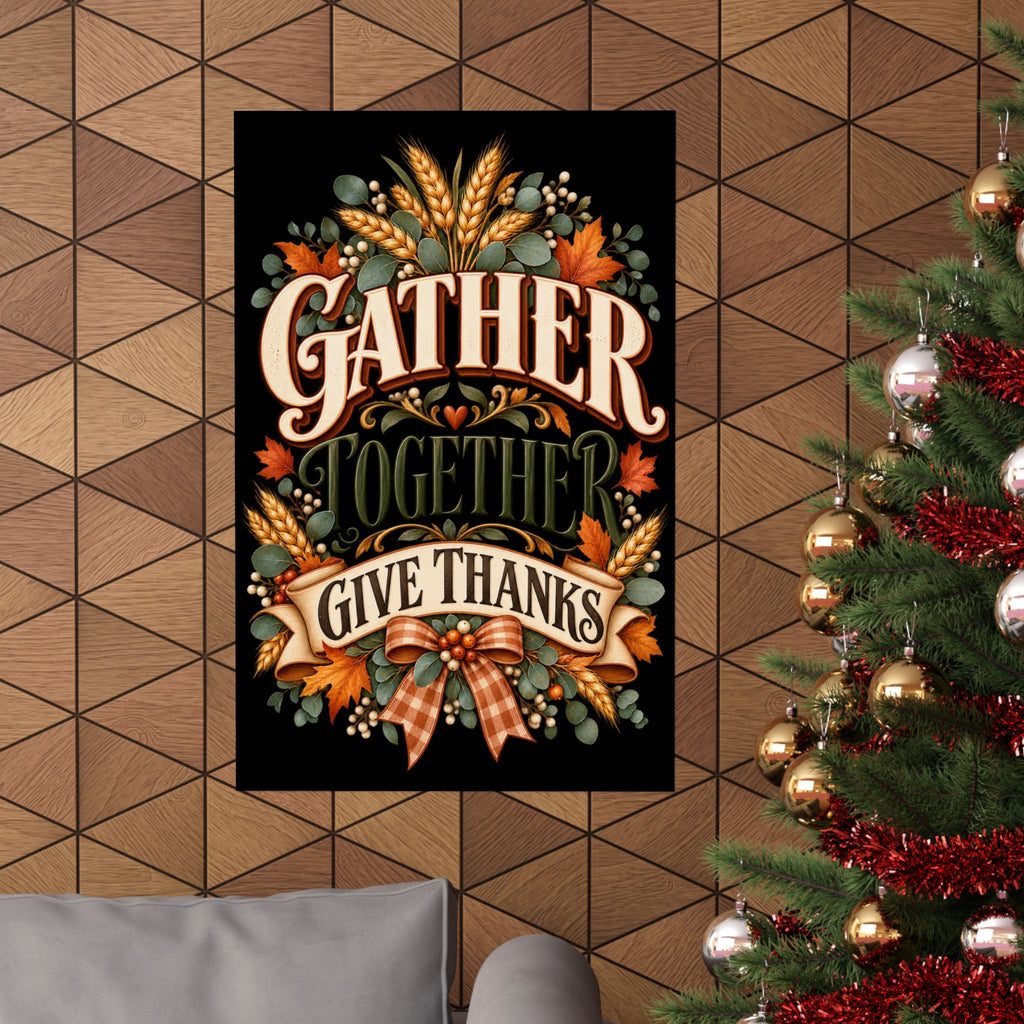 Gather Together Give Thanks Poster | Thanksgiving Fall Wall Art, Harvest Typography