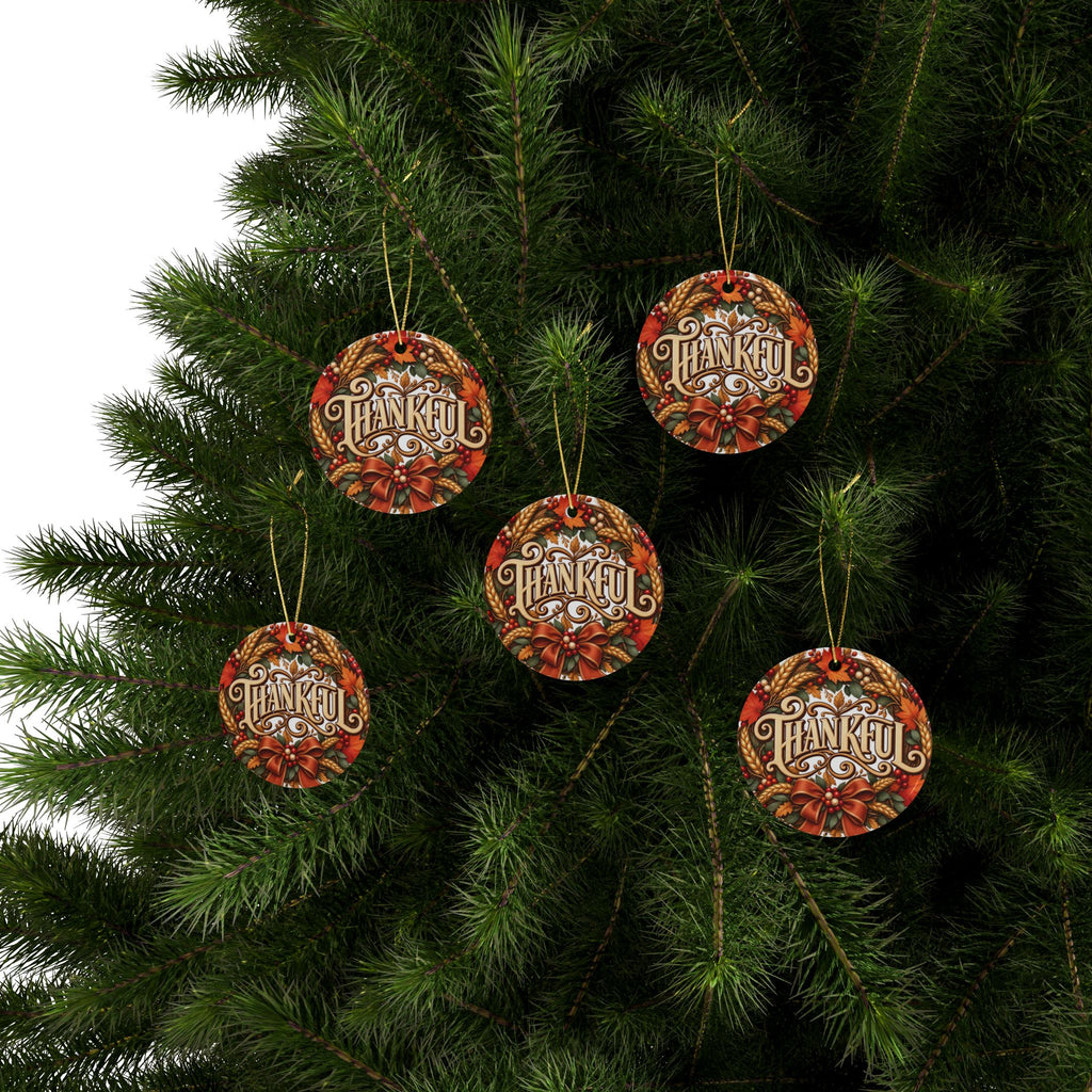 Thankful Ceramic Ornament | Thanksgiving Holiday Decoration