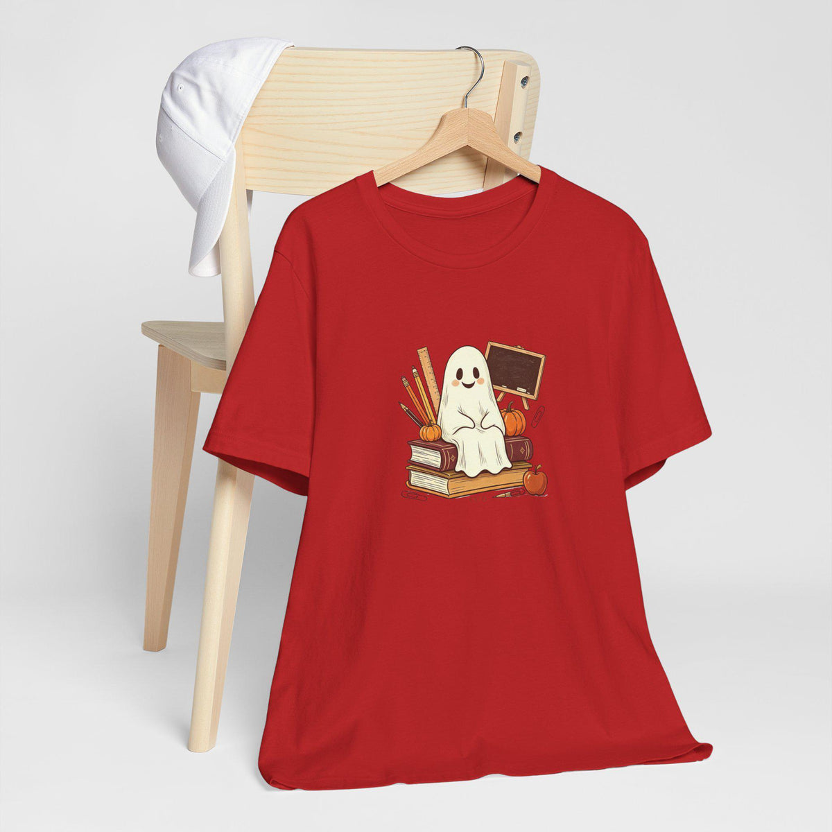 Cute Ghost on Books Tee | Back-to-School Halloween Teacher Shirt