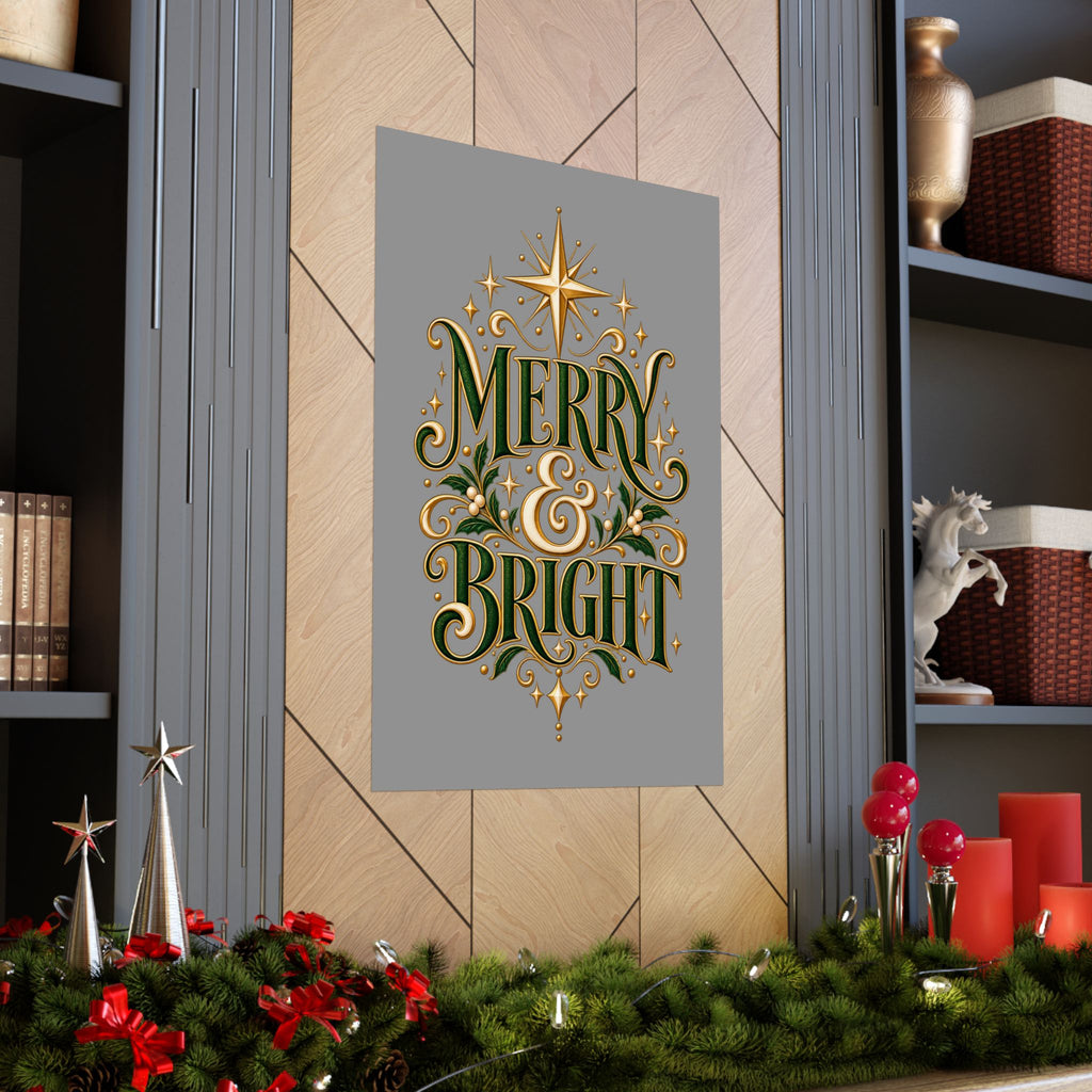 Merry & Bright Holiday Poster — Matte Vertical Christmas Wall Art