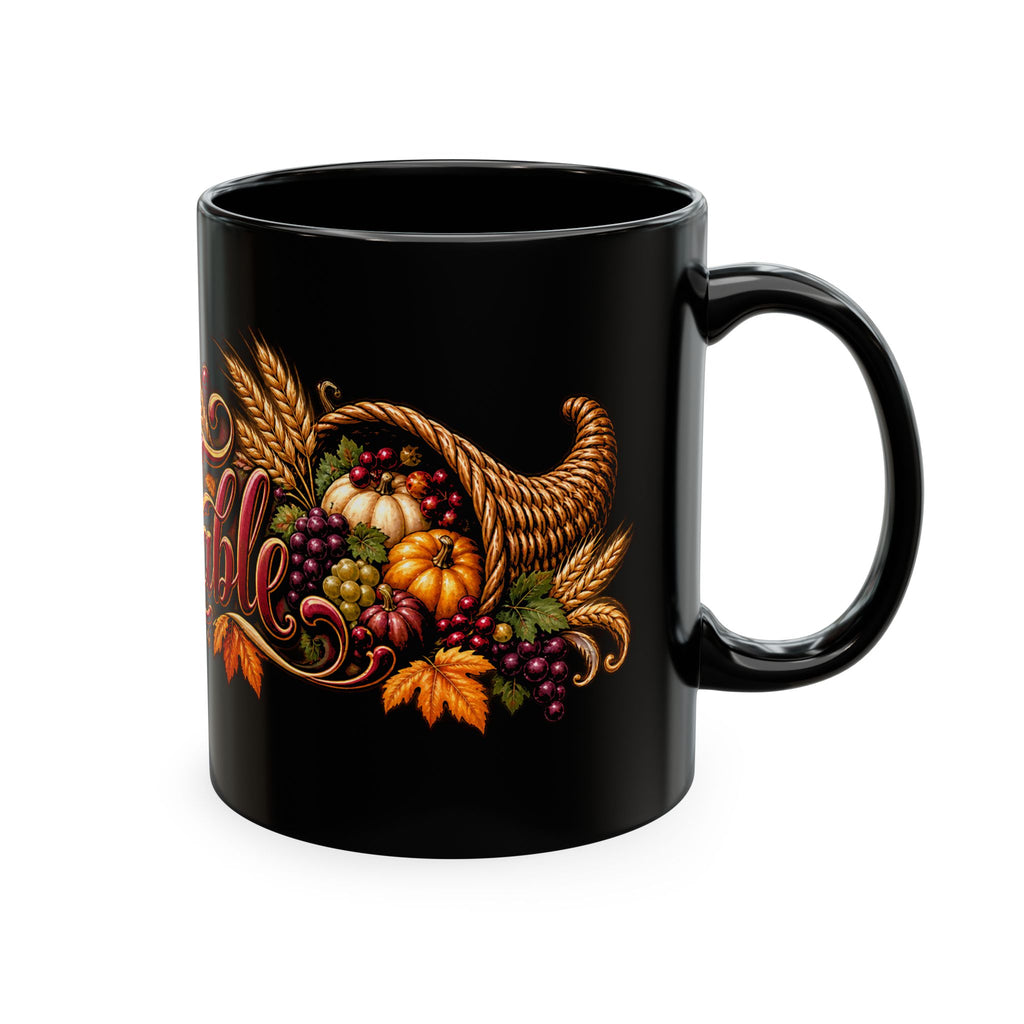 Bless This Table Mug — Harvest Thanksgiving Ceramic Coffee Mug, Cornucopia Gratitude Fall Harvest Gift