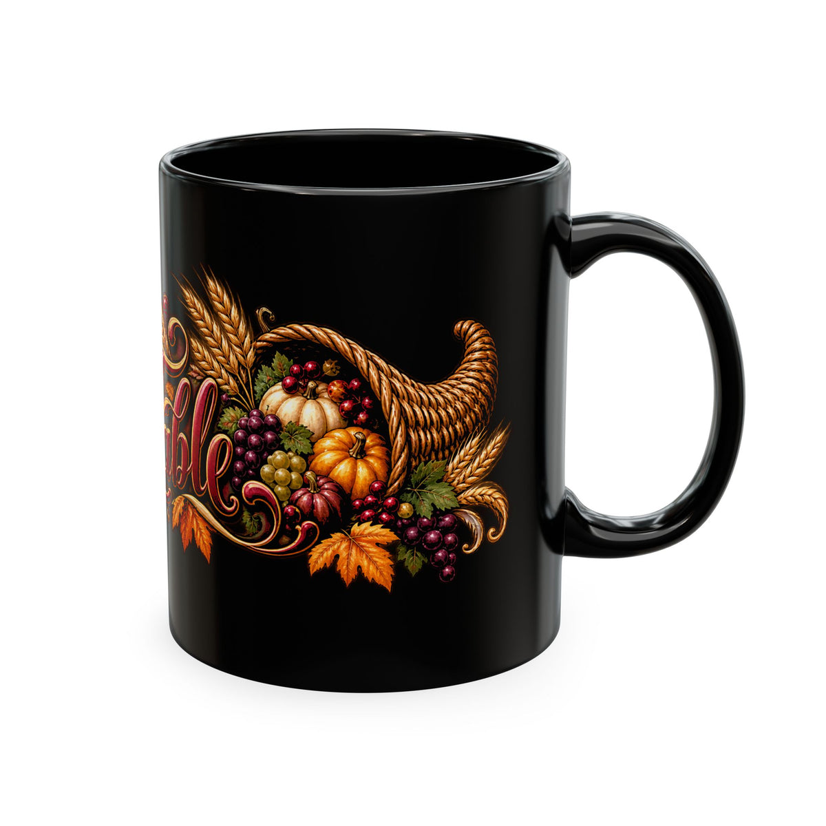 Bless This Table Mug — Harvest Thanksgiving Ceramic Coffee Mug, Cornucopia Gratitude Fall Harvest Gift