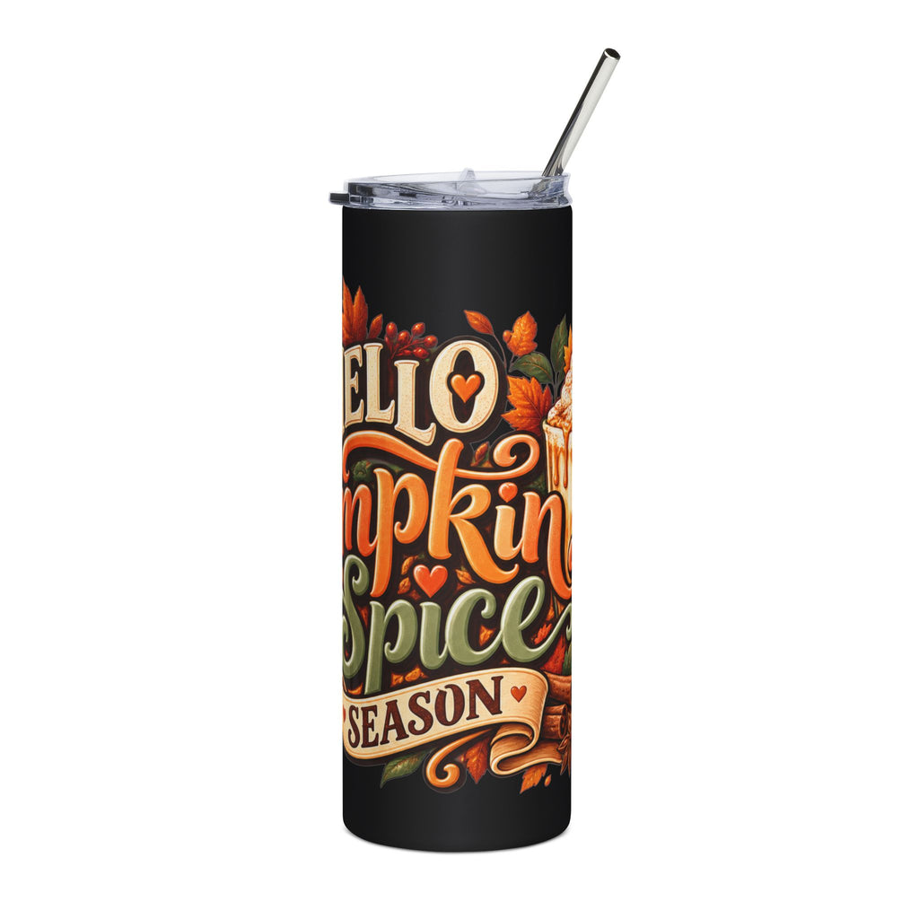 Hello Pumpkin Spice Season Tumbler | Fall Leaves Pumpkin Latte Design