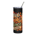 Hello Pumpkin Spice Season Tumbler | Fall Leaves Pumpkin Latte Design