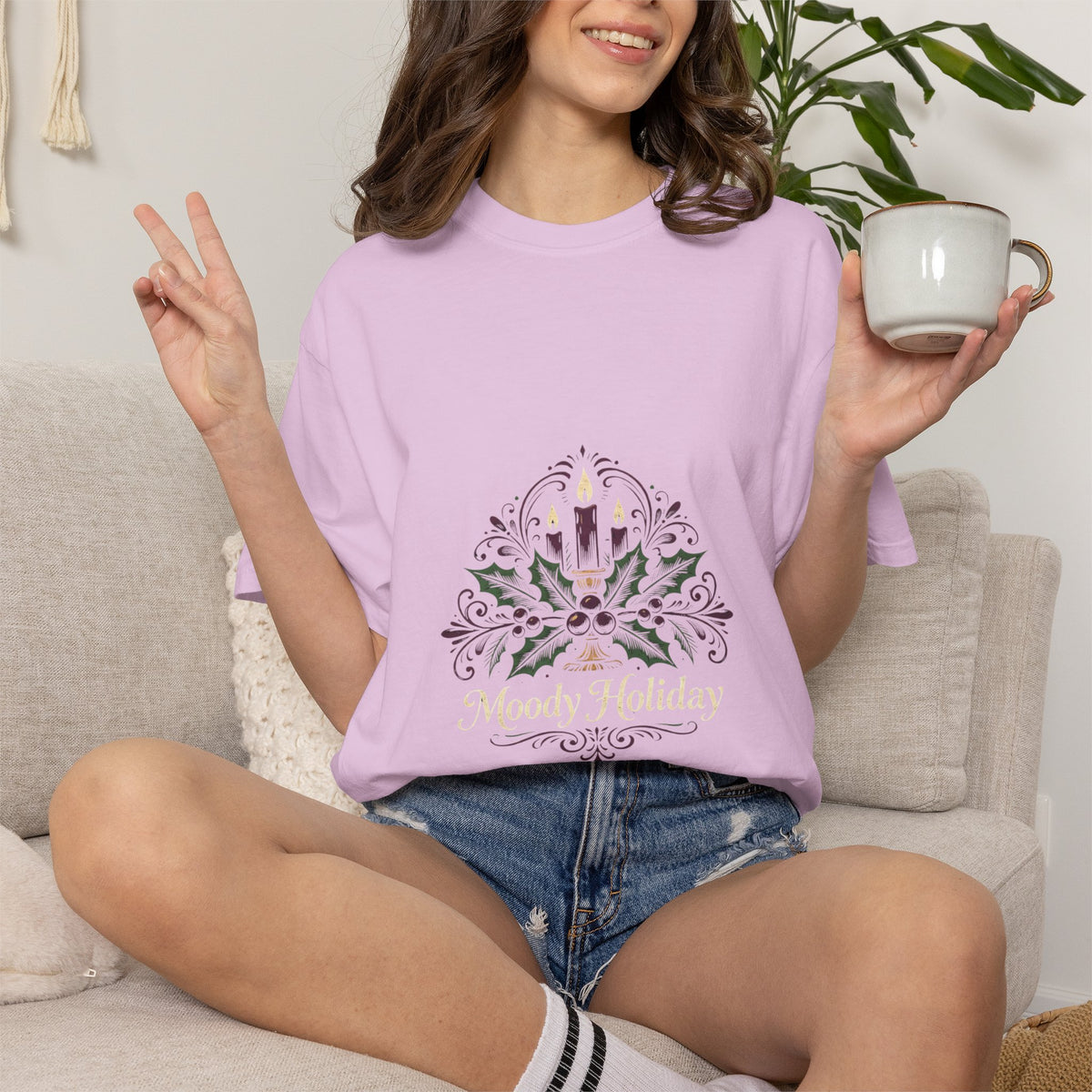 Moody Holiday Candle Wreath T-Shirt | Christmas Seasonal Tee | Festive Graphic Shirt | Holiday Gift for Her Him | Vintage Xmas