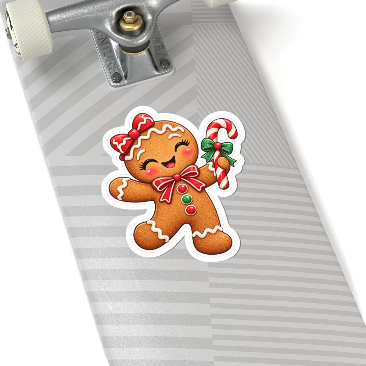 Gingerbread Cookie Kiss-Cut Sticker — Cute Holiday Candy Cane Design