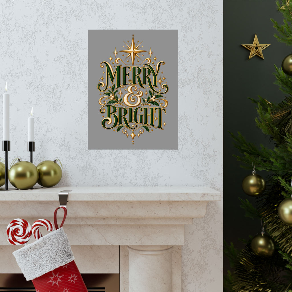 Merry & Bright Holiday Poster — Matte Vertical Christmas Wall Art