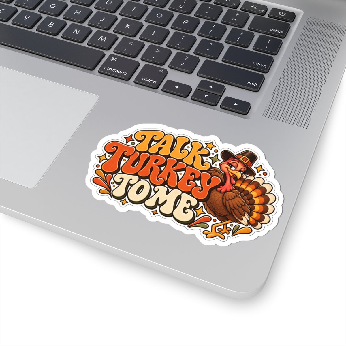 Talk Turkey To Me Sticker — Retro Thanksgiving Turkey Kiss-Cut Decal, Funny Fall Laptop and Water Bottle Sticker