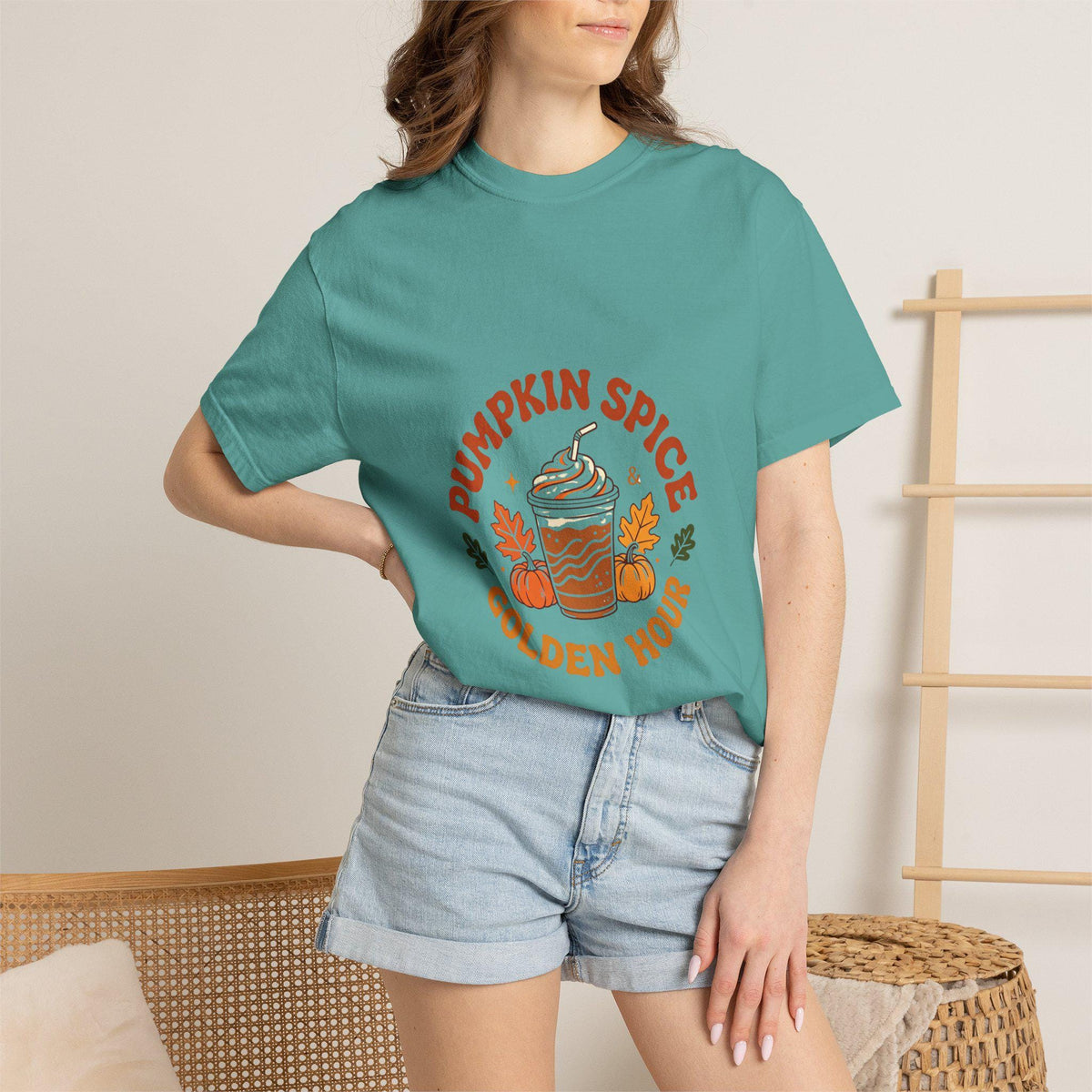Pumpkin Spice Golden Hour T-Shirt | Pumpkin Spice Latte Graphic Tee | Fall Coffee Lover Shirt | Autumn Gift for Her Him | Cozy Season
