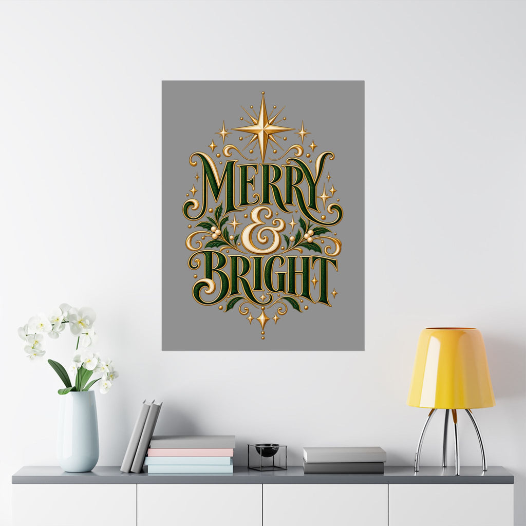Merry & Bright Holiday Poster — Matte Vertical Christmas Wall Art