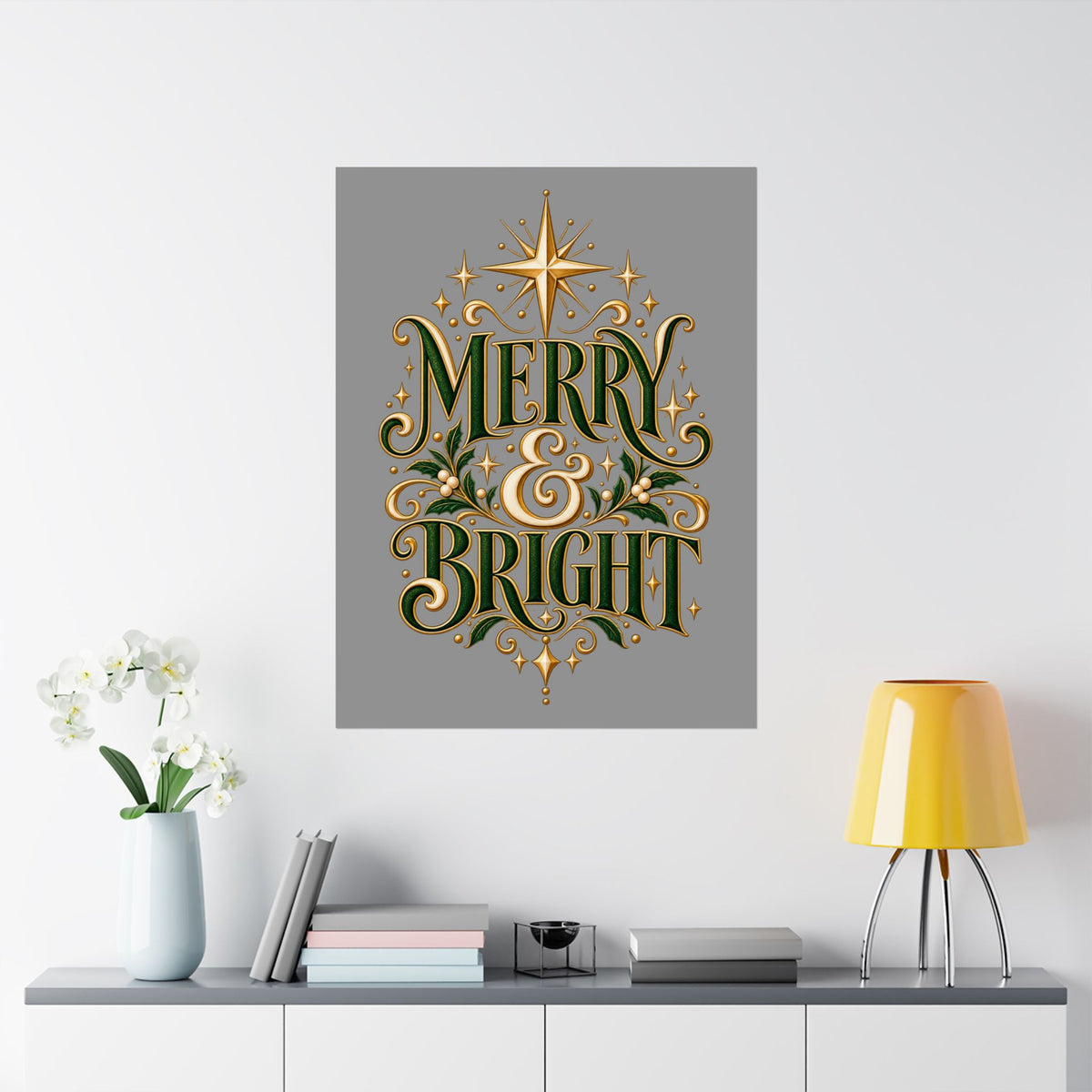Merry & Bright Holiday Poster — Matte Vertical Christmas Wall Art