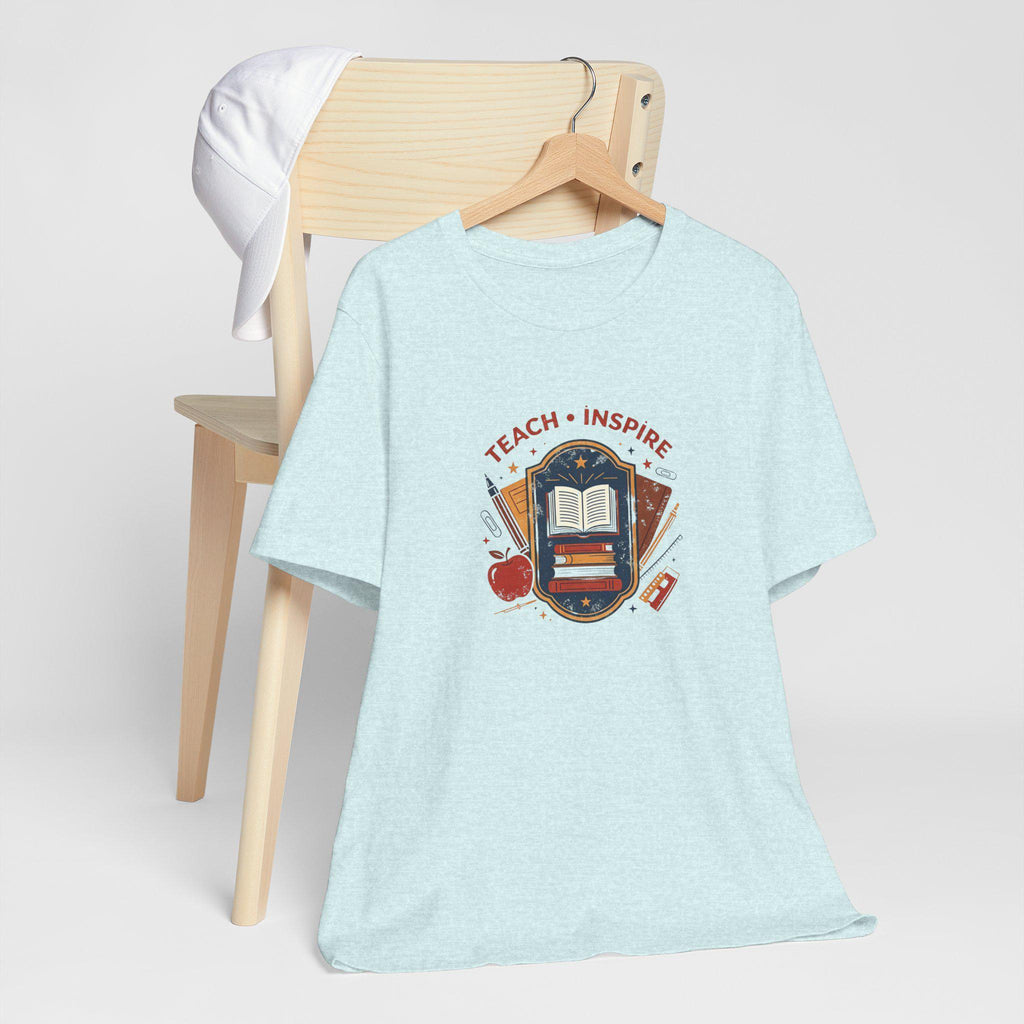 Teach Inspire Badge Tee | Teacher Book Apple Pencil Illustration