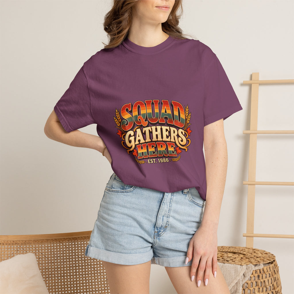 Squad Gathers Here T-Shirt — Retro Thanksgiving Family Reunion Tee, Vintage Fall Gathering Shirt, Friendsgiving