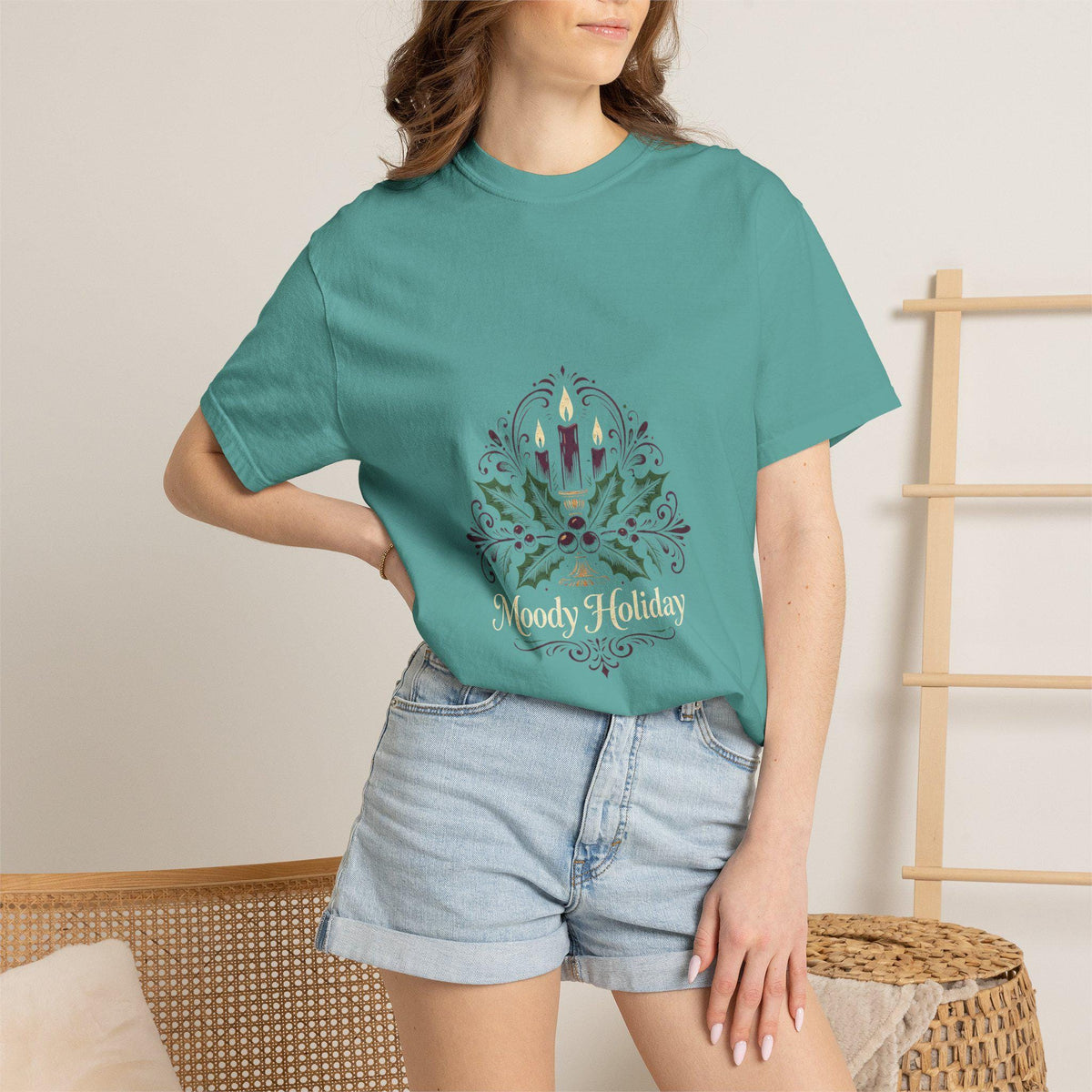 Moody Holiday Candle Wreath T-Shirt | Christmas Seasonal Tee | Festive Graphic Shirt | Holiday Gift for Her Him | Vintage Xmas