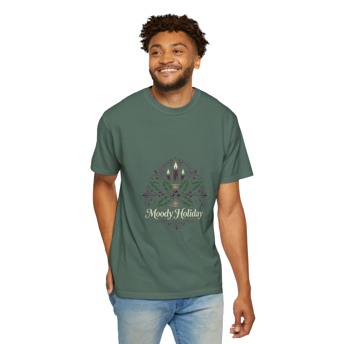 Moody Holiday Candle Wreath T-Shirt | Christmas Seasonal Tee | Festive Graphic Shirt | Holiday Gift for Her Him | Vintage Xmas