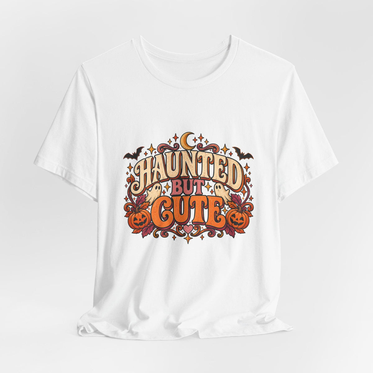 Haunted But Cute Halloween design T-Shirt | Pumpkin bats spooky lettering