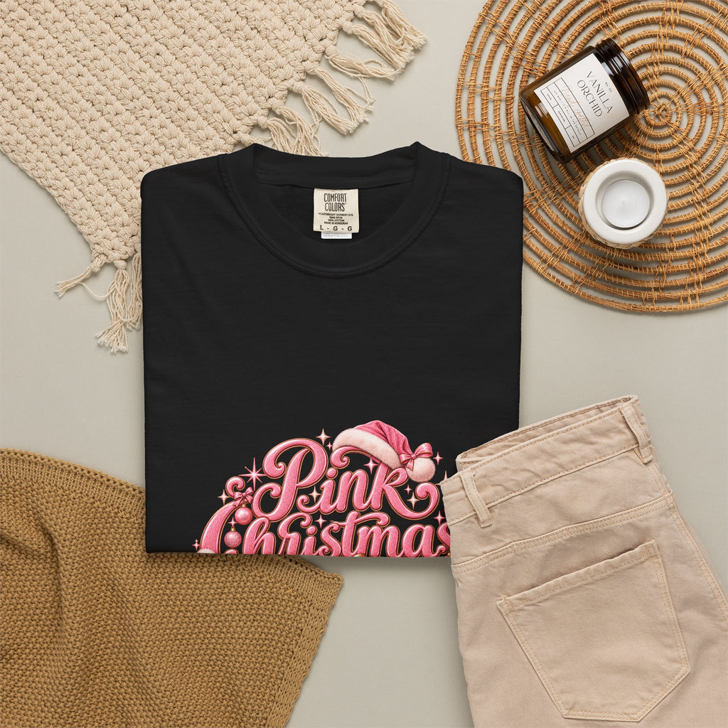 Pink Christmas T-Shirt — Festive Retro Script Holiday Tee