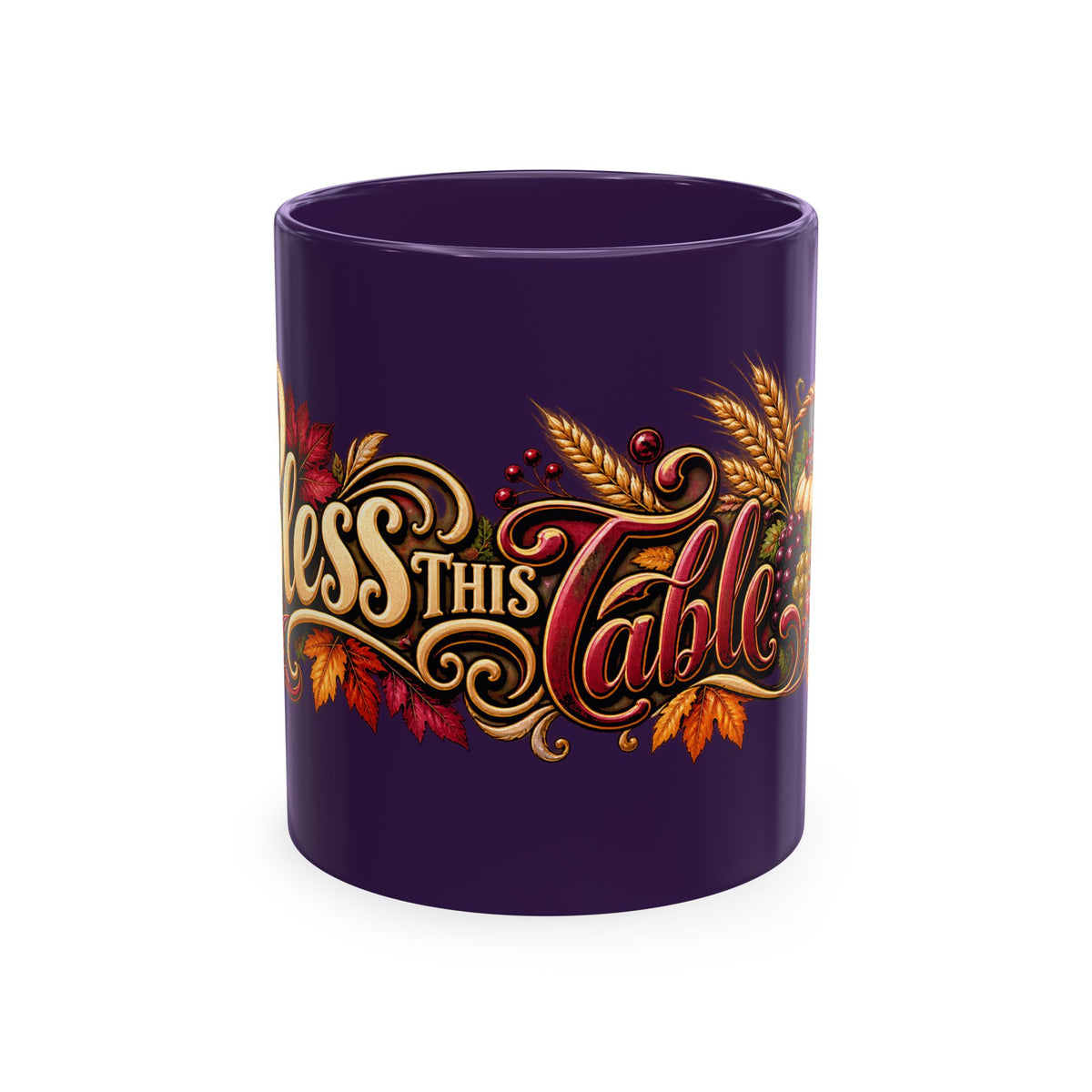 Bless This Table Mug — Harvest Thanksgiving Ceramic Coffee Mug, Cornucopia Gratitude Fall Harvest Gift