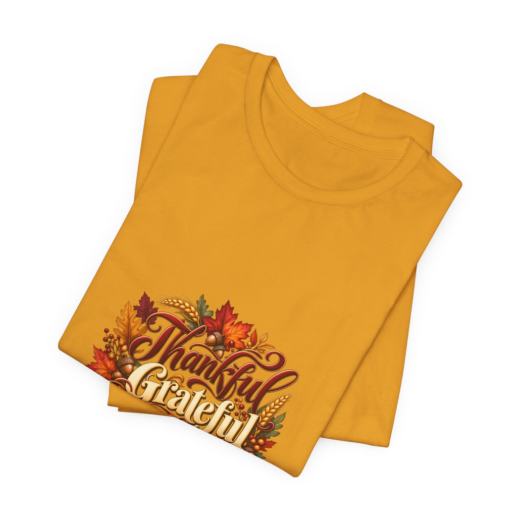 Thankful Grateful Blessed T-Shirt — Fall Leaves Thanksgiving Tee, Autumn Gratitude Shirt, Family Matching Outfit