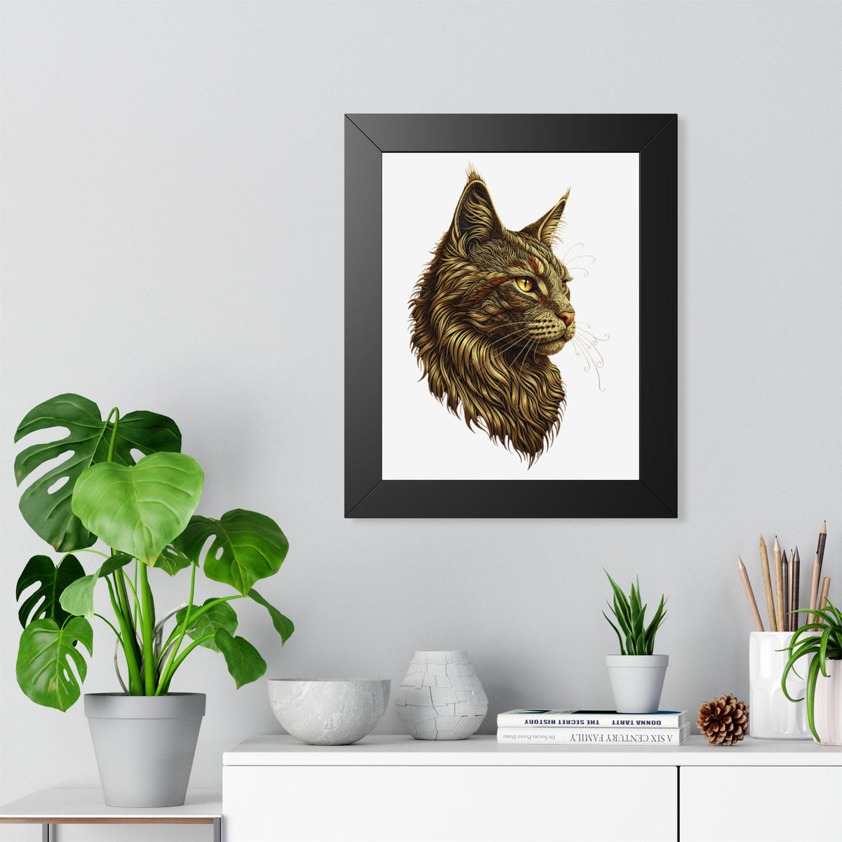 Majestic Lynx Head Framed Vertical Poster | Wildlife Art Print