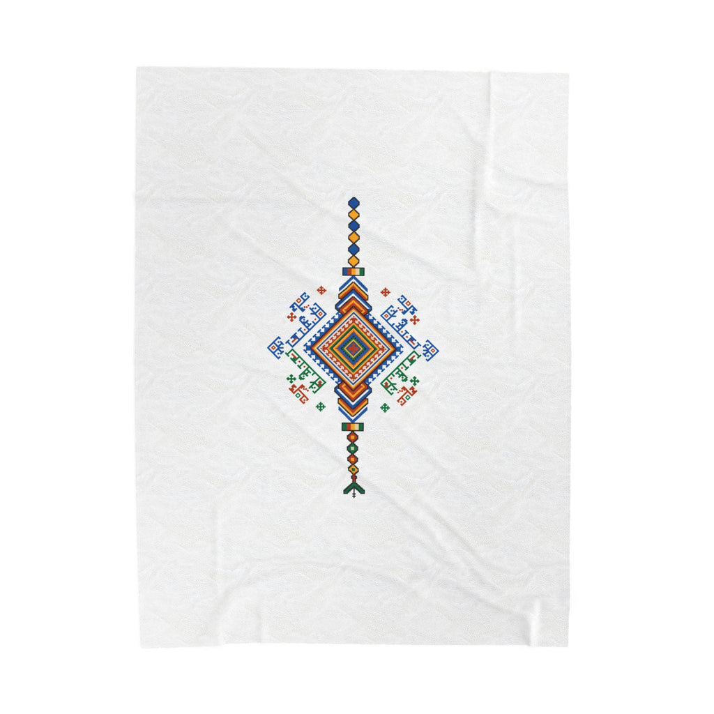 Colorful Geometric Diamond Motif Velveteen Blanket | Tribal Folk Pattern