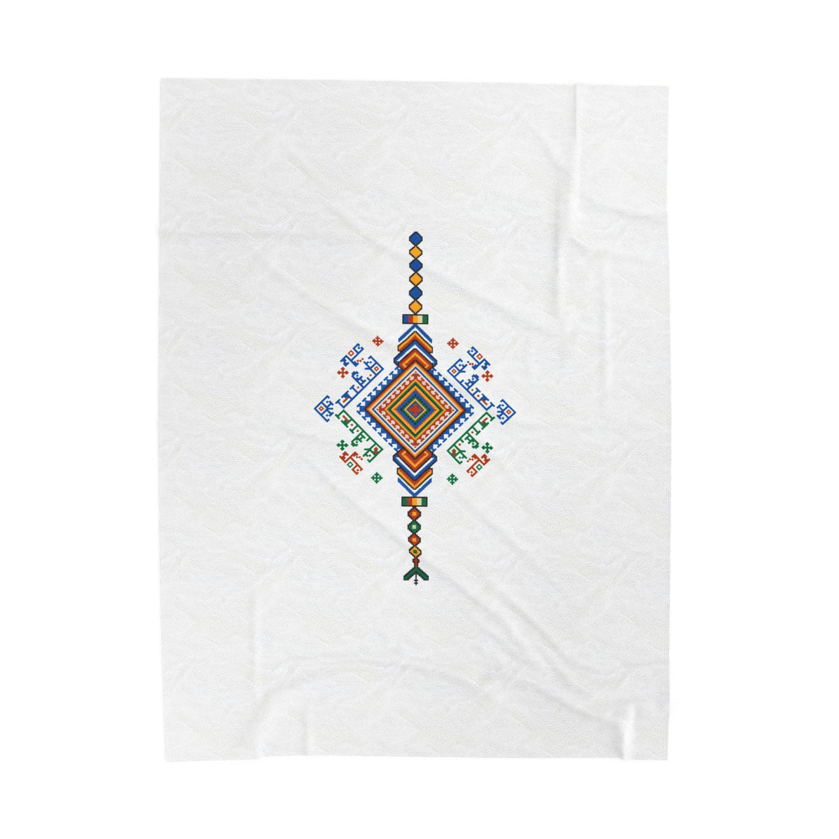 Colorful Geometric Diamond Motif Velveteen Blanket | Tribal Folk Pattern