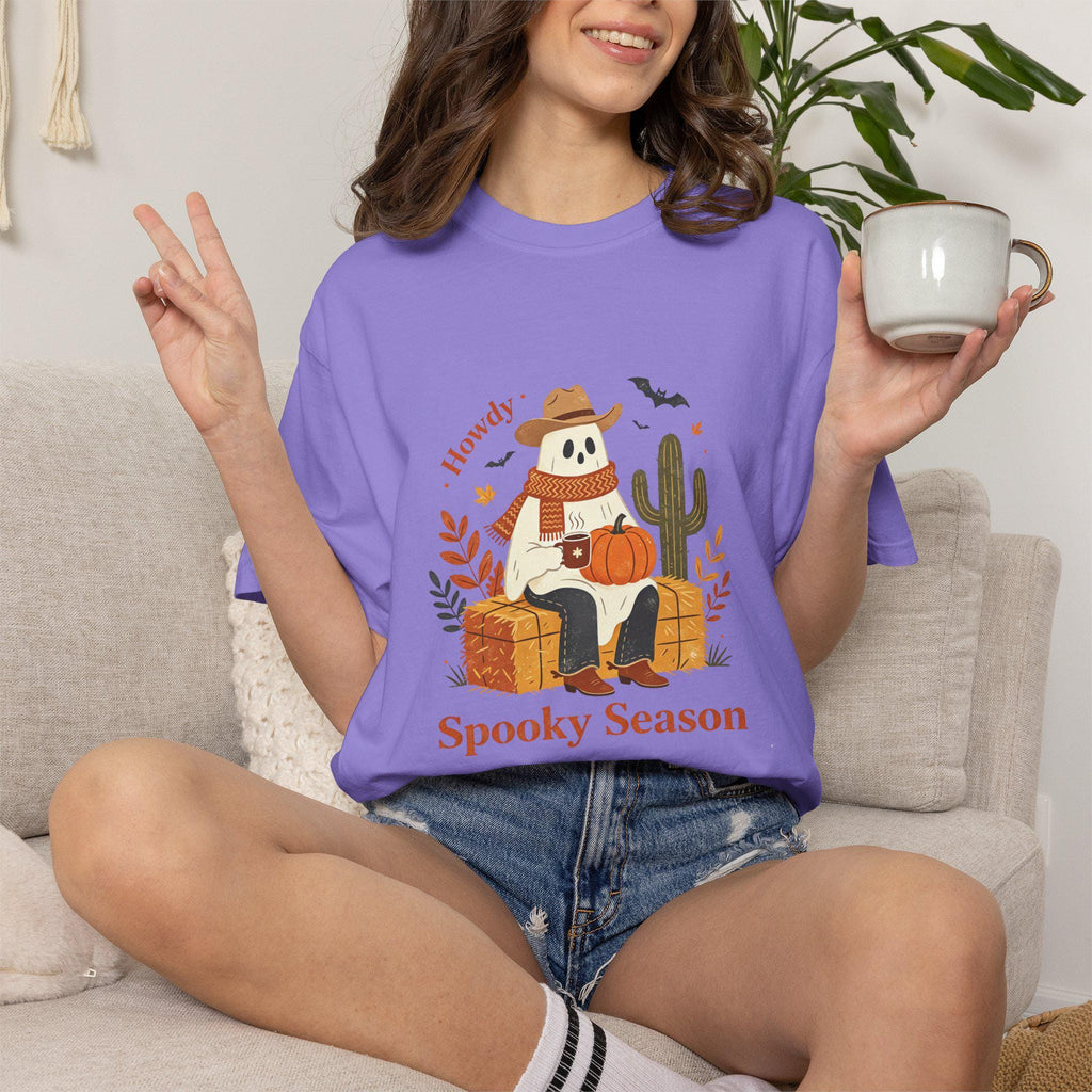 Howdy Spooky Season Ghost T-Shirt | Pumpkin Cactus Halloween Tee