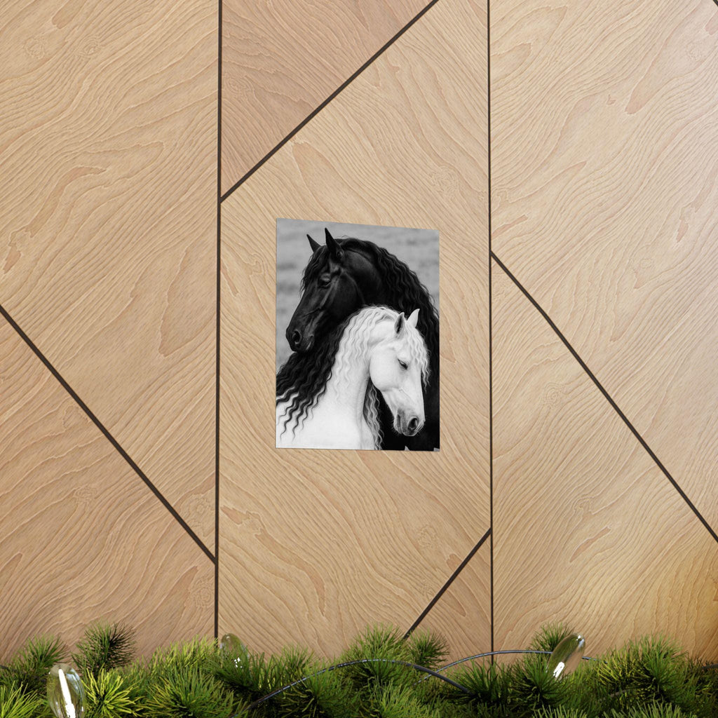 Black and White Horses Poster Matte Vertical Poster | Horse Wall Art, Equine Print