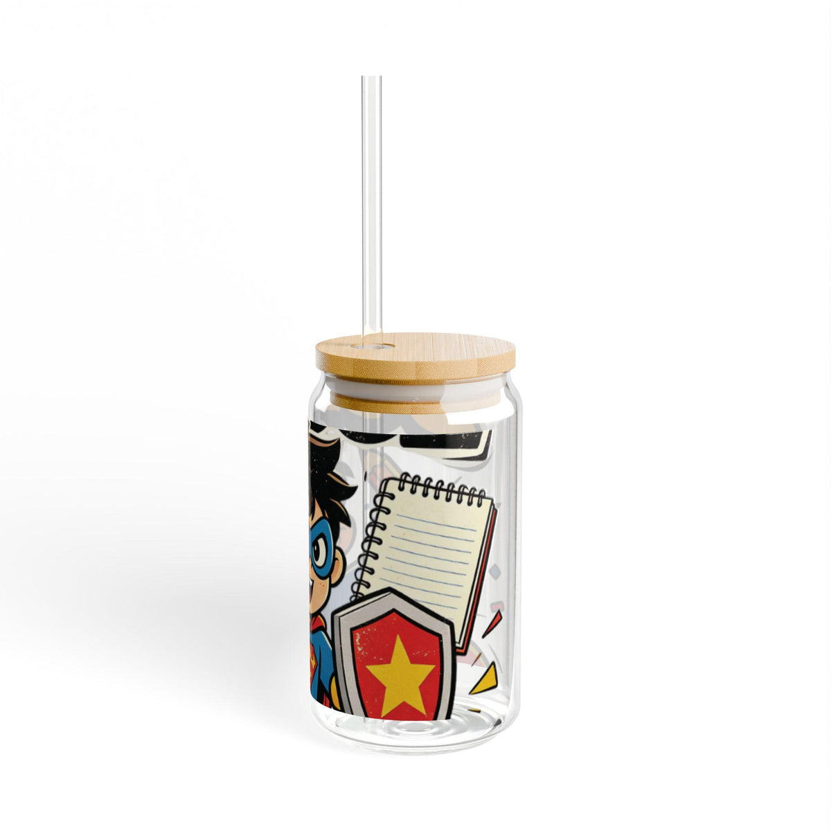 Back To School Superhero Kids Sipper Glass