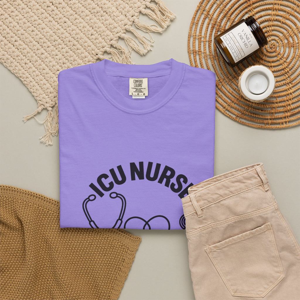 ICU Nurse Night Shift Survivor T-shirt | Stethoscope Heart Design