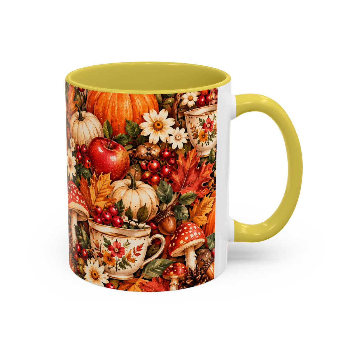 Autumn Harvest Mugs | Fall Pumpkins, Apples, Mushrooms, Daisies 11oz 15oz