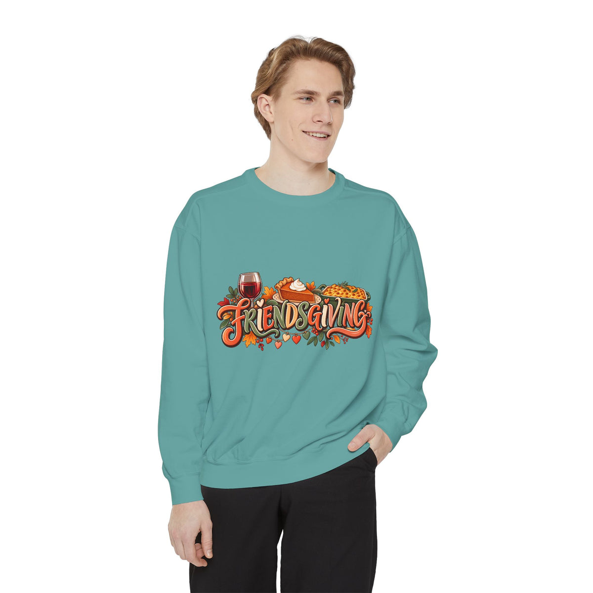 Friendsgiving sweatshirt | Thanksgiving fall leaves turkey wine