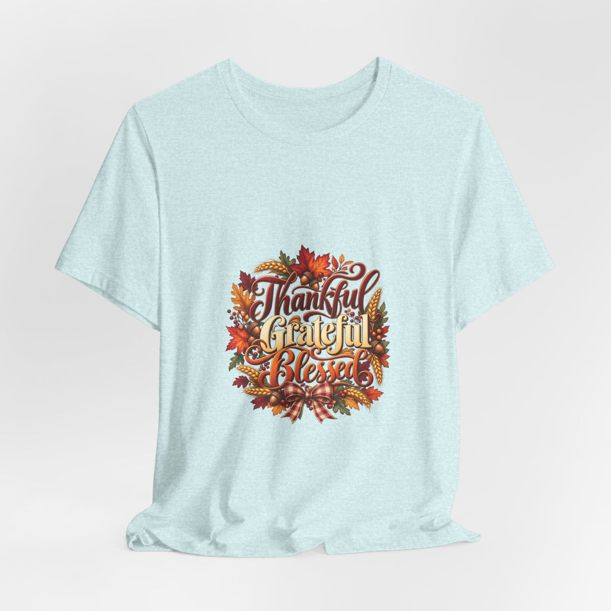 Thankful Grateful Blessed T-Shirt — Fall Leaves Thanksgiving Tee, Autumn Gratitude Shirt, Family Matching Outfit