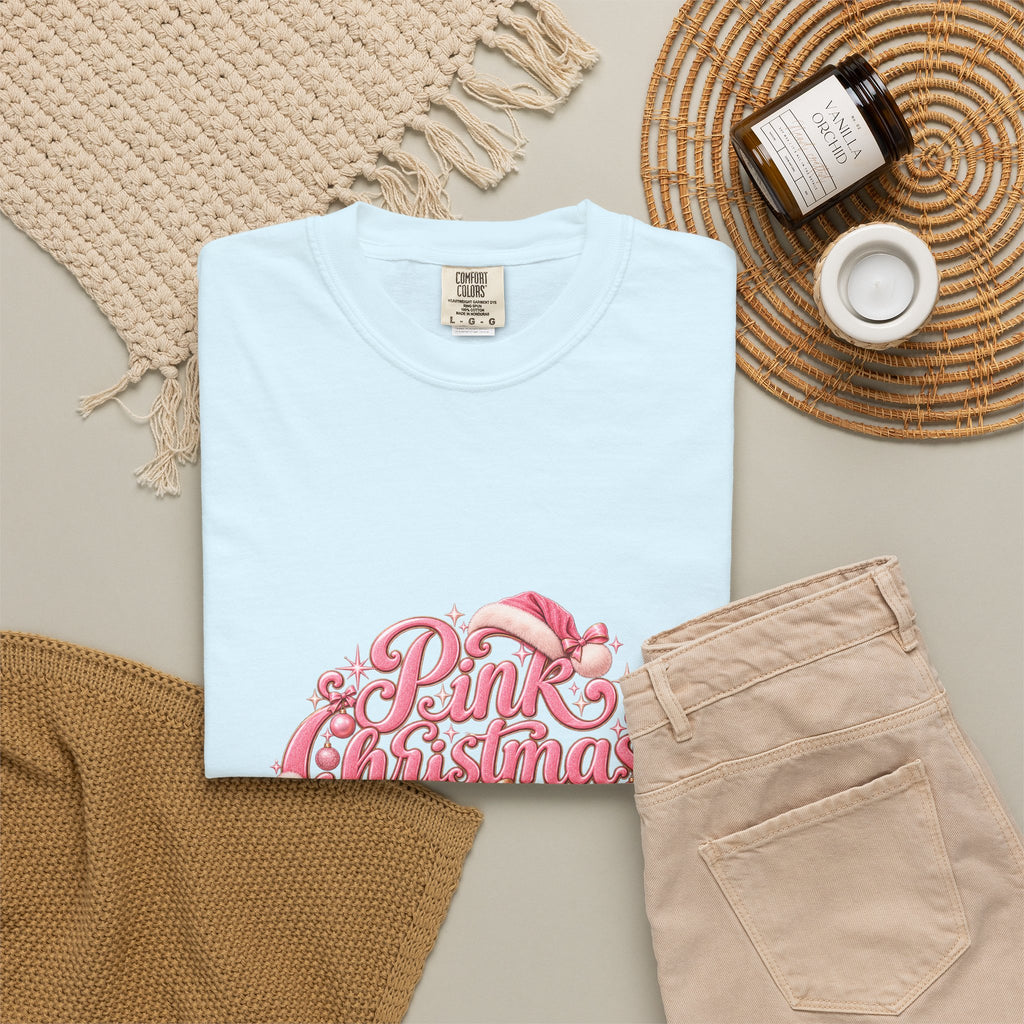 Pink Christmas T-Shirt — Festive Retro Script Holiday Tee