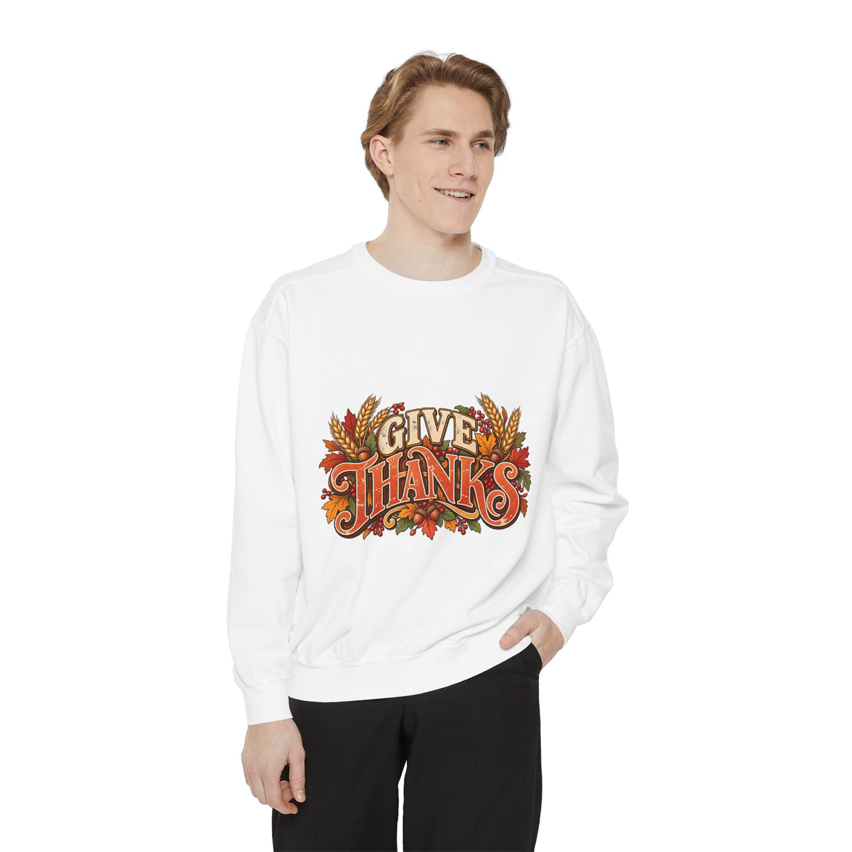 Give Thanks Fall Leaves Sweatshirt | Thanksgiving Seasonal Crewneck